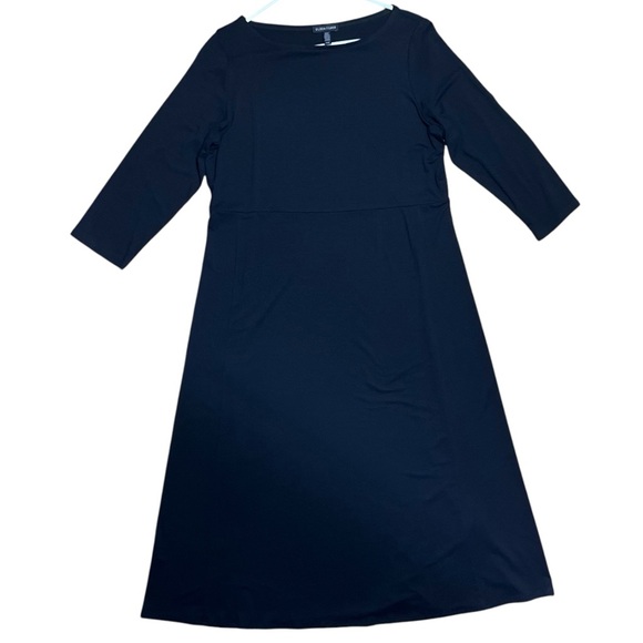 Eileen Fisher Tencel Stretch-Jersey Bateau-Neck Midi Dress In Black Sz M - Picture 1 of 11